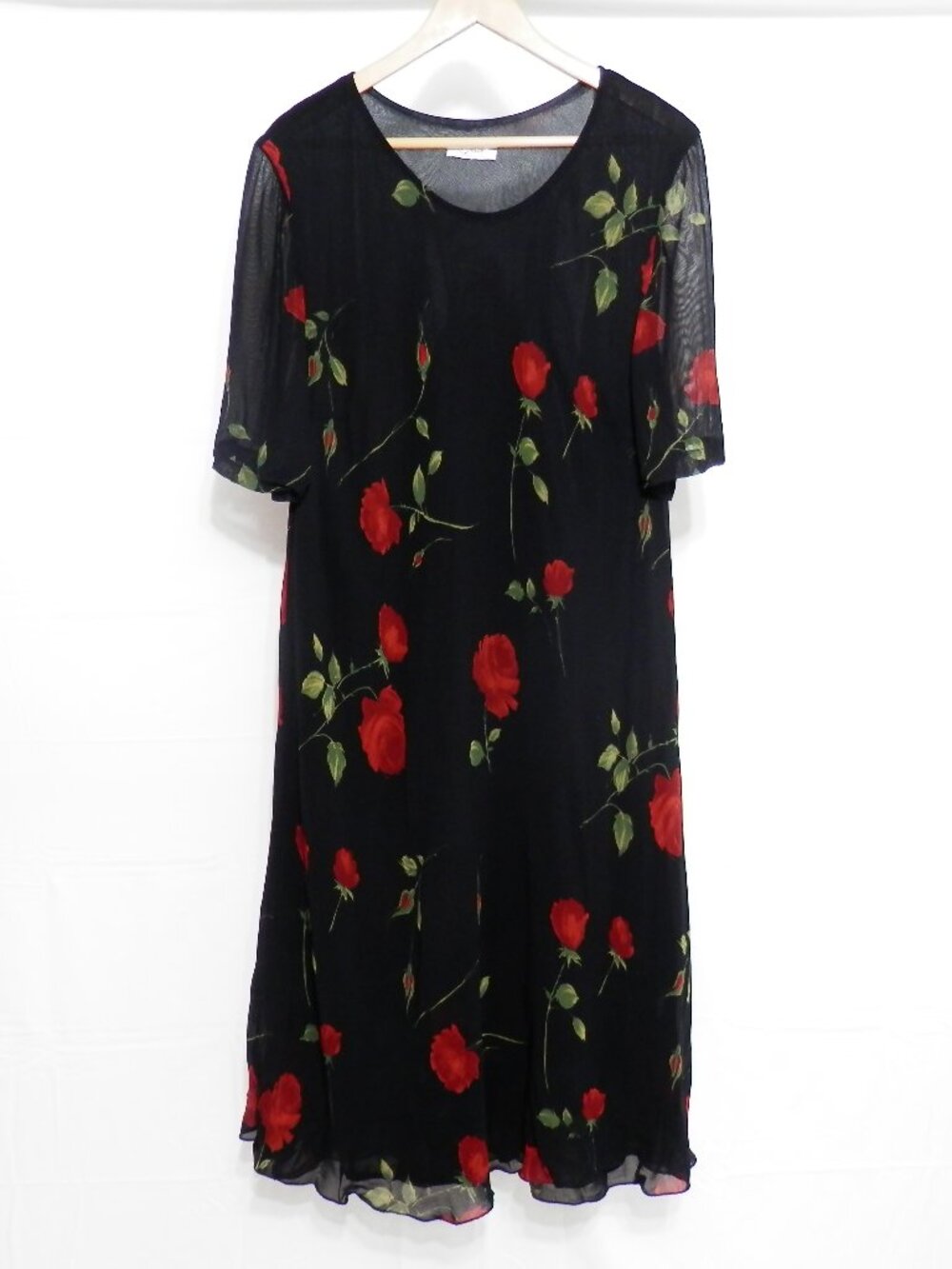 Gianni B. || Vintage Whimsigoth Rose Print Short Sleeve Chiffon Dress